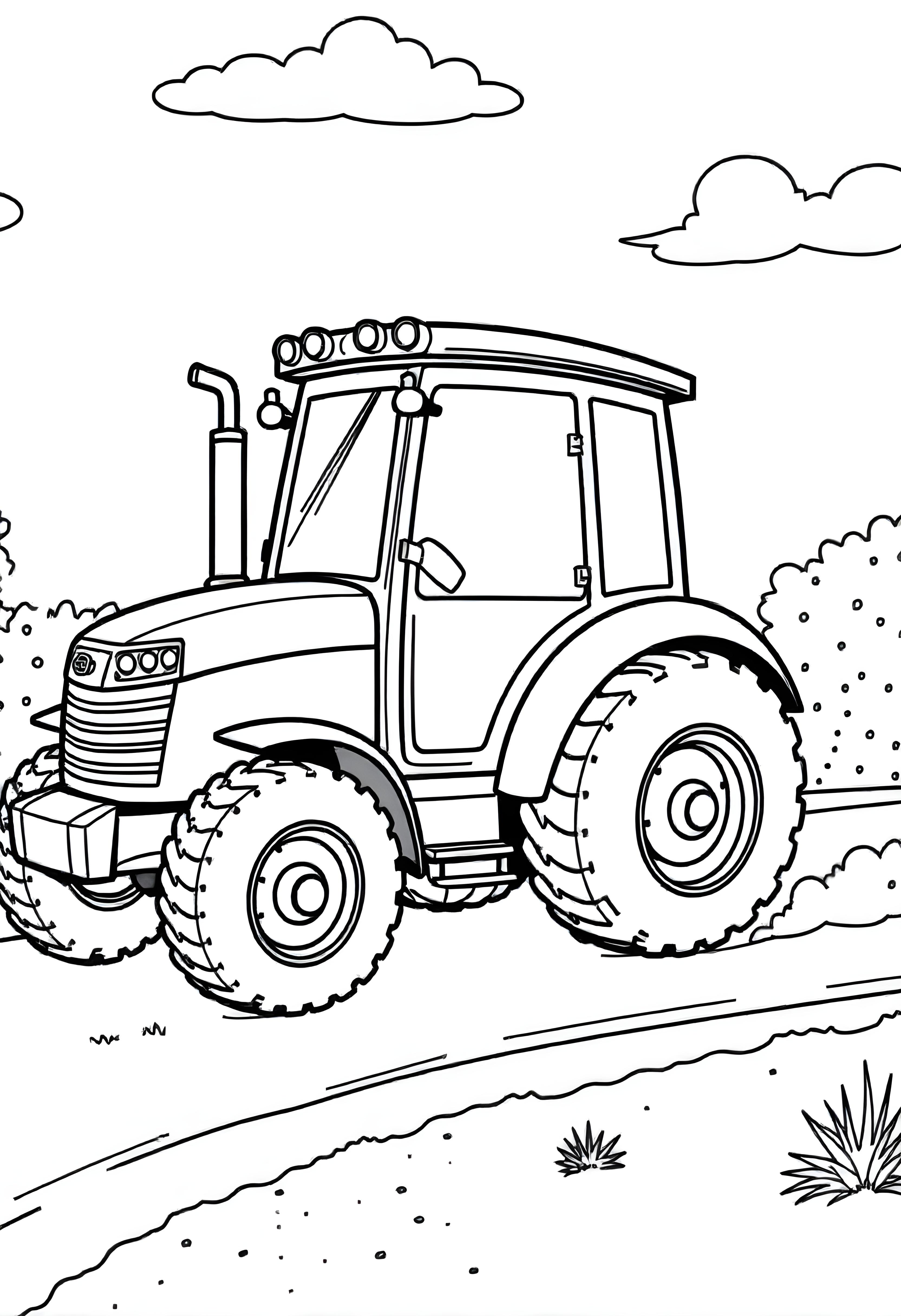 Tractor on the road coloring page Tractor on the road coloring page